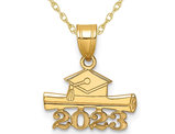14K Yellow Gold Graduation Cap and Diploma Charm Pendant Necklace with Chain